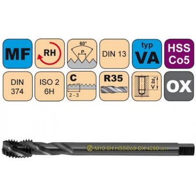 NÁSTROJE CZ Závitník strojní M12x1 ISO2 HSSCo5 OX DIN 374 RSP35 - 4290 - CZZ4290-M12X1-ISO2 – Hledejceny.cz