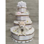 Pastell decor Plenkový dort neutrální čtyřpatrový originální dárek Velikost plenek: Vel. 3 Miminko váží 4 až 9 kg – Hledejceny.cz