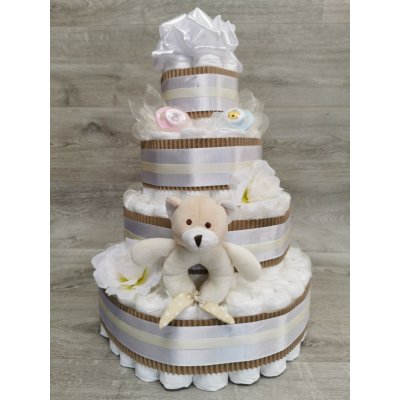 Pastell decor Plenkový dort neutrální čtyřpatrový originální dárek Velikost plenek: Vel. 3 Miminko váží 4 až 9 kg – Hledejceny.cz