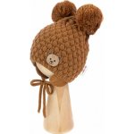 BABY NELLYS Zimní pletená čepice Teddy Bear na zavazování hnědá – Zboží Mobilmania