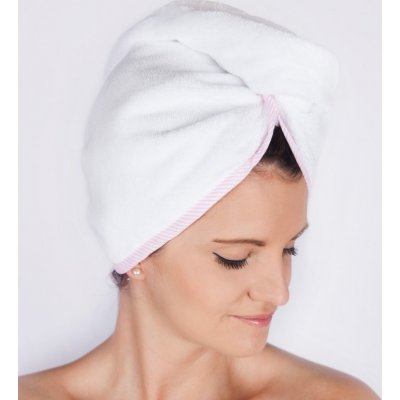 MaryBerry Candy Dream Turban bílý s růžovobílým lemem – Zboží Dáma