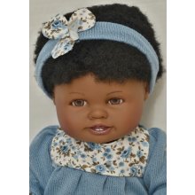Lamagik Realistické miminko holčička černoška Daniela se zoubky v modrých šatech