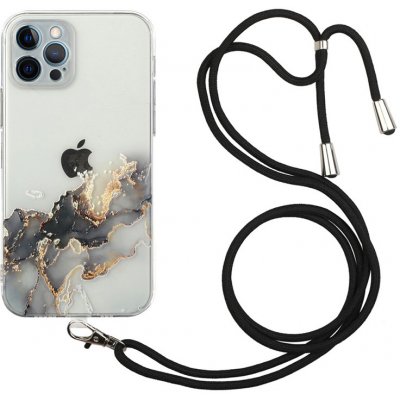 Pouzdro AppleMix Apple iPhone 12 Pro - mramorová textura - šňůrka - gumový - šedé – Zboží Mobilmania