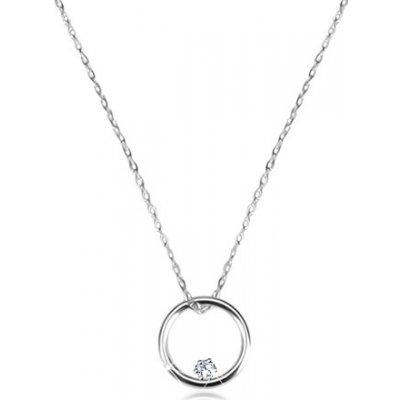Šperky eshop z bílého zlata tenký řetízek lesklý kroužek se zirkonem S1GG60.24