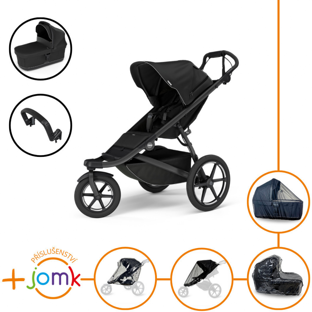 Thule Set 7v1 Urban Glide 3 Black 2024 + madlo + korbička Black + JOMK příslušenství