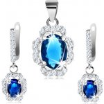 Šperky eshop sada z přívěsku a náušnic stříbro zvlněný čirý obrys tmavomodrý ovál V06.20 – Zboží Dáma