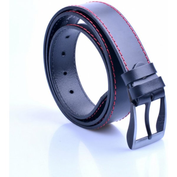 Pásek Penny belts pánský kožený pásek s červeným šitím F6-1C-60 černý