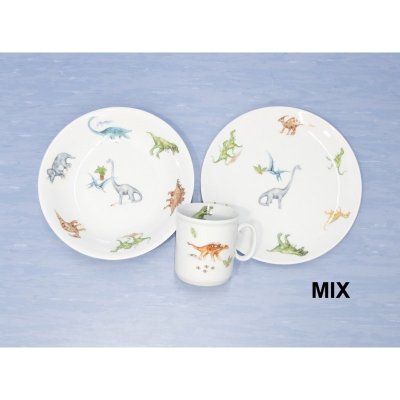 Český porcelán Dětská jídelní sada DINOSUŘI 3 dílná – Zboží Mobilmania