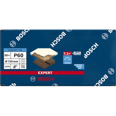 50x Brusný papír s více otvory do excentrické brusky na barvu na dřevu a tvrdé dřevo Bosch C470 EXPERT - 125mm, zr.60 (2608901125)