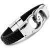 Náramek Steel Jewelry náramek pánský černý kožený s kombinací chirurgické oceli NR231023