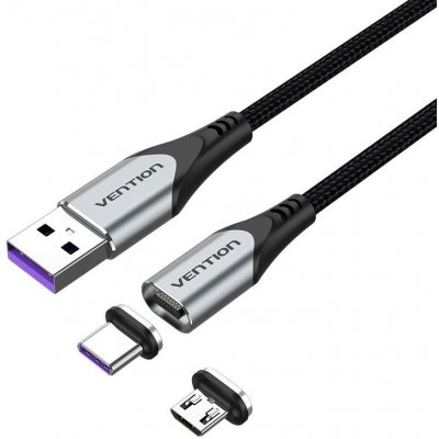 Vention CQNHD 2-in-1 USB 2.0 to Micro + USB-C Male Magneti, 0,5m, šedý – Zboží Mobilmania