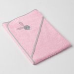 Veba LOTA osuška s kapucí růžová s výšivkou Zvědavý zajíček šedá lemovka 75x75 cm – Zboží Dáma
