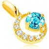 Přívěsky Šperky eshop Přívěsek ve žlutém 14K zlatě zirkonový srpek měsíce kulatý modrý topas GG91.09