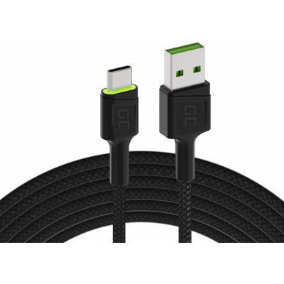 Green Cell KABGC06 Ray USB - USB-C, LED podsvícení a rychlé dobíjení Ultra Charge, QC 3.0, 120cm, zelený – Zbozi.Blesk.cz