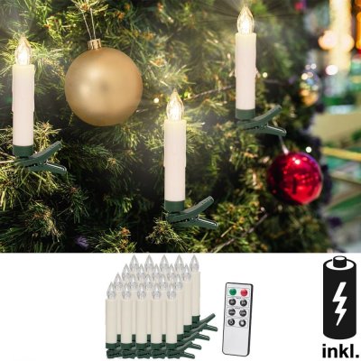Goleto Vánoční svíčky na stromeček 20 LED včetně baterií teplá bílá