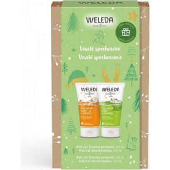 WELEDA Veselé sprchování 2v1 sprchový krém a šampon Šťastný pomeranč 150 ml + 2v1 sprchový krém a šampon Veselá limetka dárková sada