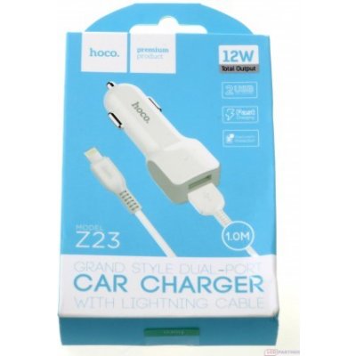 hoco. Z23 dvojitá nabíječka do auta USB s bleskovým kabelem bílá – Zbozi.Blesk.cz