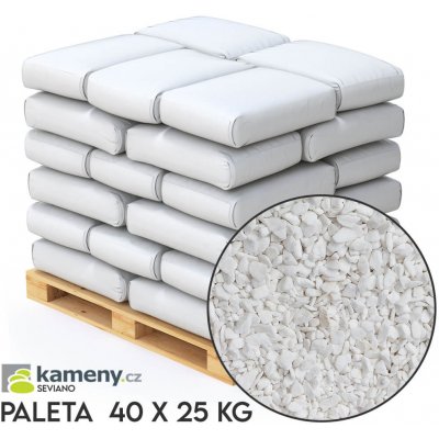 Okrasné kameny Třpytivě bílá drť - mramor Vyberte si balení: Paleta - 40 x 25 kg - DOPRAVA ZDARMA, Vyberte si velikostní frakci: 0,4 - 0,8 cm