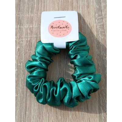 Saténová scrunchie zelená malá (ručně šitá) – Zboží Mobilmania
