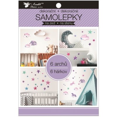 Anděl Samolepící dekorace 15054 v bloku jednorožci, hvězdy 16 x 23 cm 6 listů – Hledejceny.cz