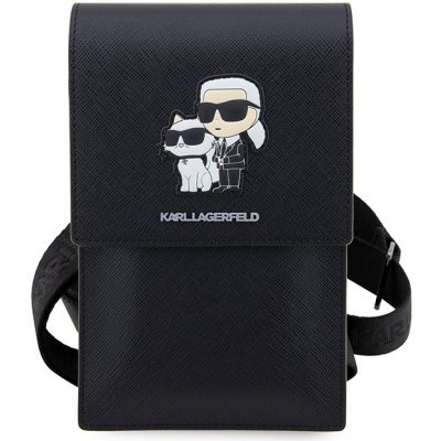 Pouzdro AppleMix / kabelka KARL LAGERFELD - 2x kapsa + popruh přes rameno - umělá kůže - Karl a Choupette - černé – Zboží Mobilmania