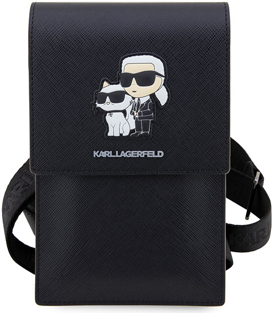 Pouzdro AppleMix / kabelka KARL LAGERFELD - 2x kapsa + popruh přes rameno - umělá kůže - Karl a Choupette - černé
