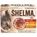 Shelma Cat kuřecí hovězí losos treska 12 x 85 g – Sleviste.cz