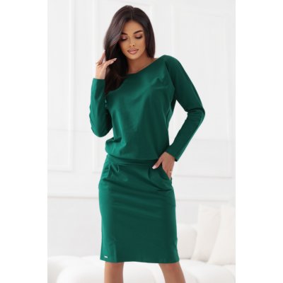 Numoco Mikinové šaty s dlouhým rukávem a kapsami pohodlný střih s výstřihem vzadu zelené 189-13 Zelená – Zboží Dáma