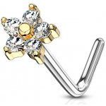Šperky4U zlacený zahnutý piercing do nosu čiré kamínky N0083-GDC – Zboží Dáma