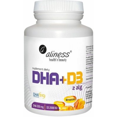 Aliness Omega DHA 300 mg z řas + vitamin D3 2000IU 60 kapslí – Hledejceny.cz