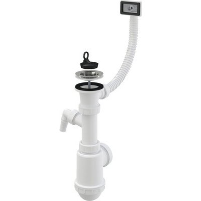 Alcadrain Sifon dřezový s nerezovou mřížkou DN70, flexi přepadem a přípojkou A444P-DN50/40 – Sleviste.cz