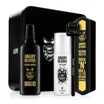 Angry Beards Beard Doping BIG Beard Roller & Cleaner + BIG Doping 100 ml + box dárková sada – Zboží Mobilmania