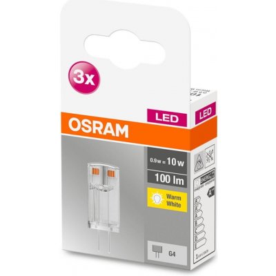 Osram 3x LED žárovka G4 KAPSLE 0,9W = 10W 100lm 2700K Teplá bílá 12V