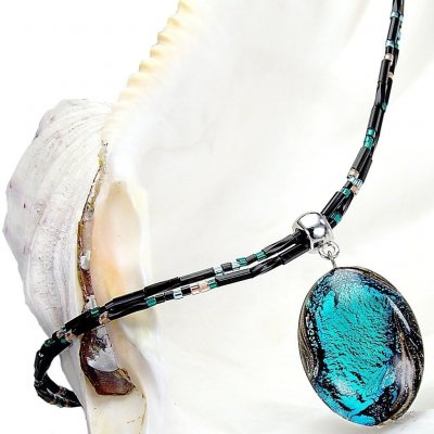Lampglas Tajemný Deep Sea s perlou s ryzím stříbrem NP11