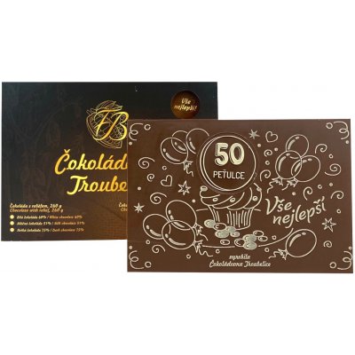 Čokoládovna Troubelice Čokoláda s reliéfem NAROZENINY + VLASTNÍ TEXT, hořká 75% 240 g – Zboží Mobilmania