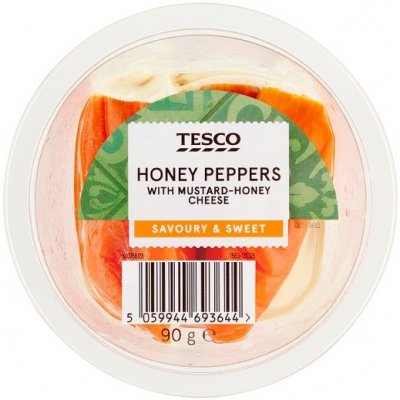 Tesco Marinovaná žlutá paprika plněná čerstvým sýrem s hořčicí a medem 90 g – Zboží Dáma
