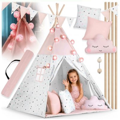 Nukido teepee stan pro děti s girlandou a světly růžový – Hledejceny.cz