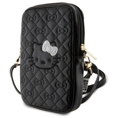 Hello Kitty PU Leather Quilted Pattern Kitty Head Logo černé