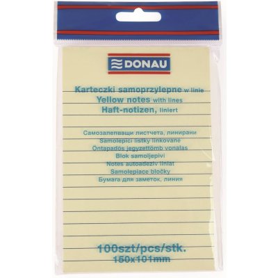 DONAU Samolepicí blok, linkovaný, 101 x 150 mm, 100 listů - žlutý – Hledejceny.cz
