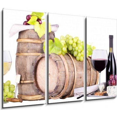 Obraz 3D třídílný - 105 x 70 cm - champagne, red and white wine šampaňské, červené a bílé víno – Hledejceny.cz