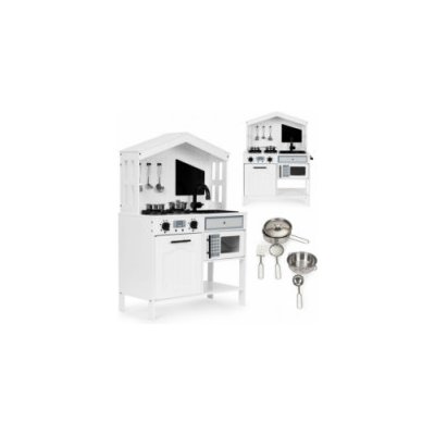 ECOTOYS Dětská dřevěná kuchyňka s horáky a příslušenstvím bílá – Zboží Dáma
