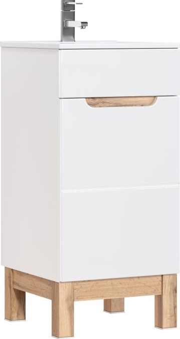 COMAD Stojatá skříňka s umyvadlem - BALI 823 white, šířka 40 cm, matná bílá/lesklá bílá/dub votan