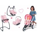 Smoby Set športový kočík Trio Pastel Maxi Cosi & Quinny Jogger polohovateľný so strieškou a gumenými kolesami + stolička autosedačka a hojdačka SM255098-1