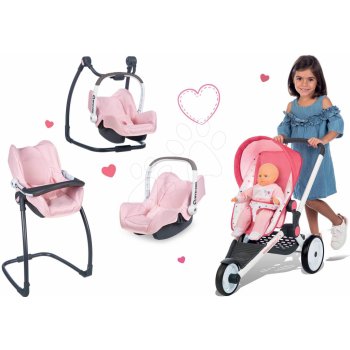 Smoby Set športový kočík Trio Pastel Maxi Cosi & Quinny Jogger polohovateľný so strieškou a gumenými kolesami + stolička autosedačka a hojdačka SM255098-1