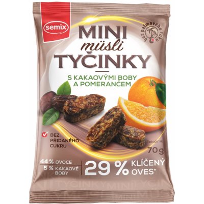 Mini Müsli tyčinky s kakaovými boby a pomerančem bez lepku SEMIX 70 g – Hledejceny.cz