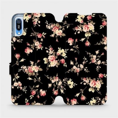 Pouzdro Mobiwear parádní flip Huawei Y6 2019 - VD02S Květy na černé – Zboží Mobilmania