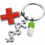 Přívěsek na klíče TROIKA červený kříž, pilulka, Aeskulapova hůl \Get well\, kovová, mix barev – Zboží Dáma
