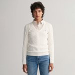 Gant Dámské Svetr STRETCH COTTON CABLE V NECK 480022.113 Béžový – Sleviste.cz