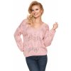 Dámský svetr a pulovr PeeKaBoo Dámský volný háčkovaný svetr s výstřihem do V Gardony růžová