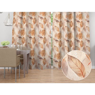 Biante Dekorační závěs Elen PM-133 Hnědo-béžové listy na režném - šířka 140 cm 140x220 cm – Hledejceny.cz
